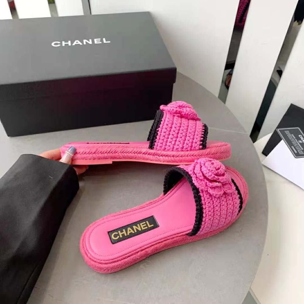 Chanel Women Mules Crochet Ivory and Black 0.5 cm Heel-Rose