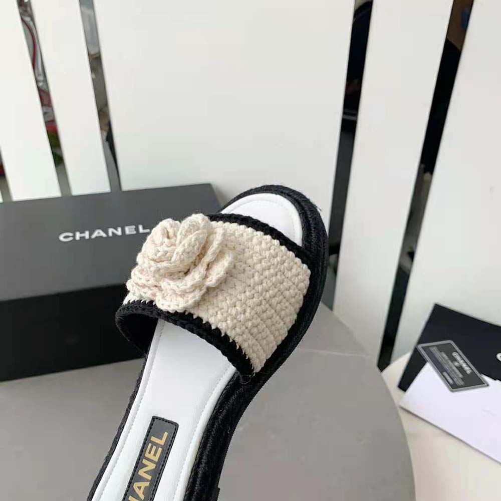Chanel Women Mules Crochet Ivory and Black 0.5 cm Heel-White