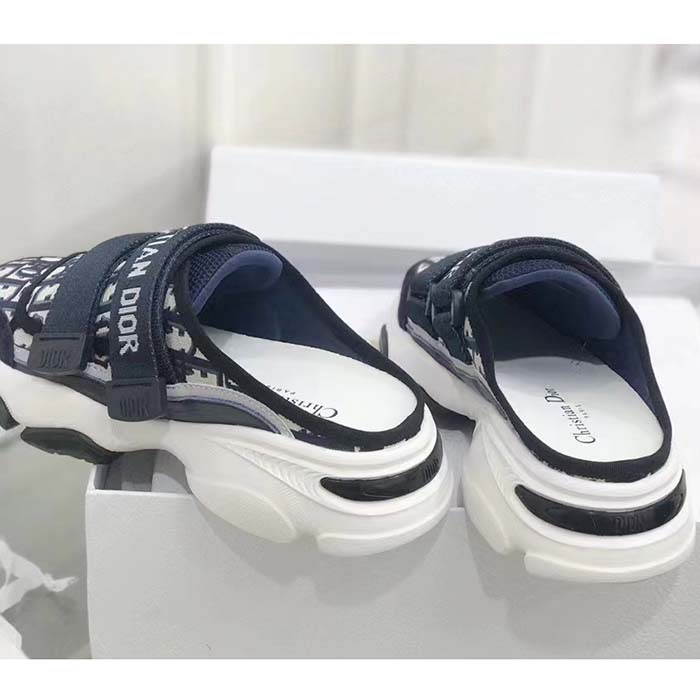 Dior Unisex CD D-Wander Sneaker Deep Blue Oblique Technical Fabric Open-Back