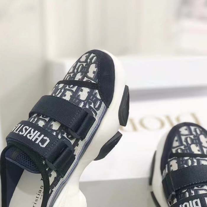 Dior Unisex CD D-Wander Sneaker Deep Blue Oblique Technical Fabric Open-Back