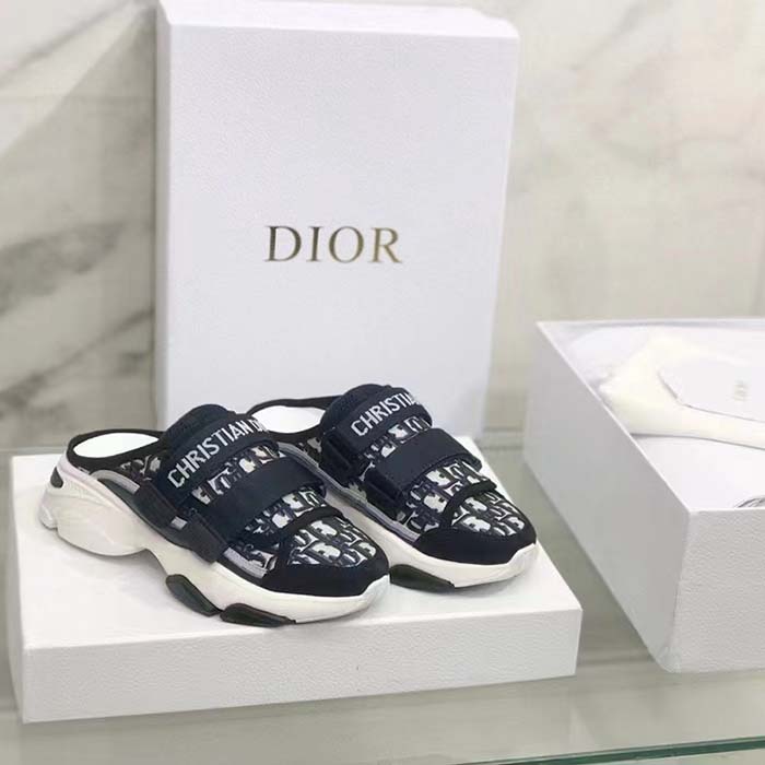 Dior Unisex CD D-Wander Sneaker Deep Blue Oblique Technical Fabric Open-Back
