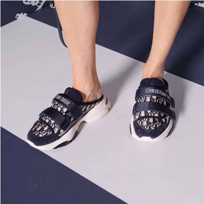 Dior Unisex CD D-Wander Sneaker Deep Blue Oblique Technical Fabric Open-Back