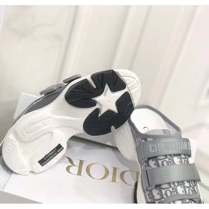 Dior Unisex CD D-Wander Sneaker Gray Stone Oblique Technical Fabric Open-Back