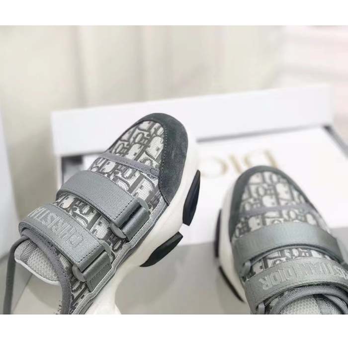 Dior Unisex CD D-Wander Sneaker Gray Stone Oblique Technical Fabric Open-Back