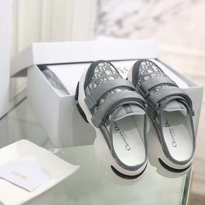 Dior Unisex CD D-Wander Sneaker Gray Stone Oblique Technical Fabric Open-Back
