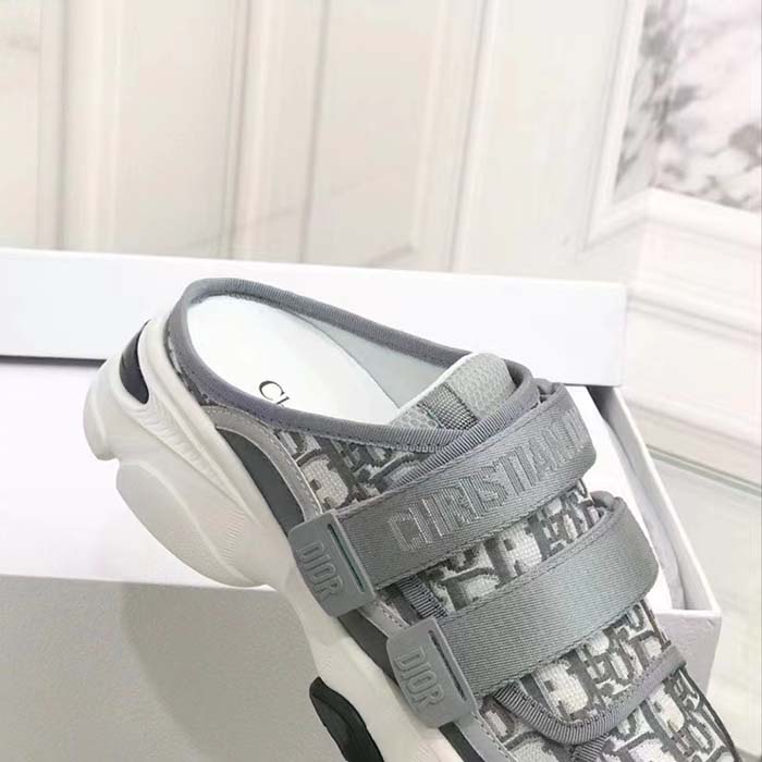 Dior Unisex CD D-Wander Sneaker Gray Stone Oblique Technical Fabric Open-Back