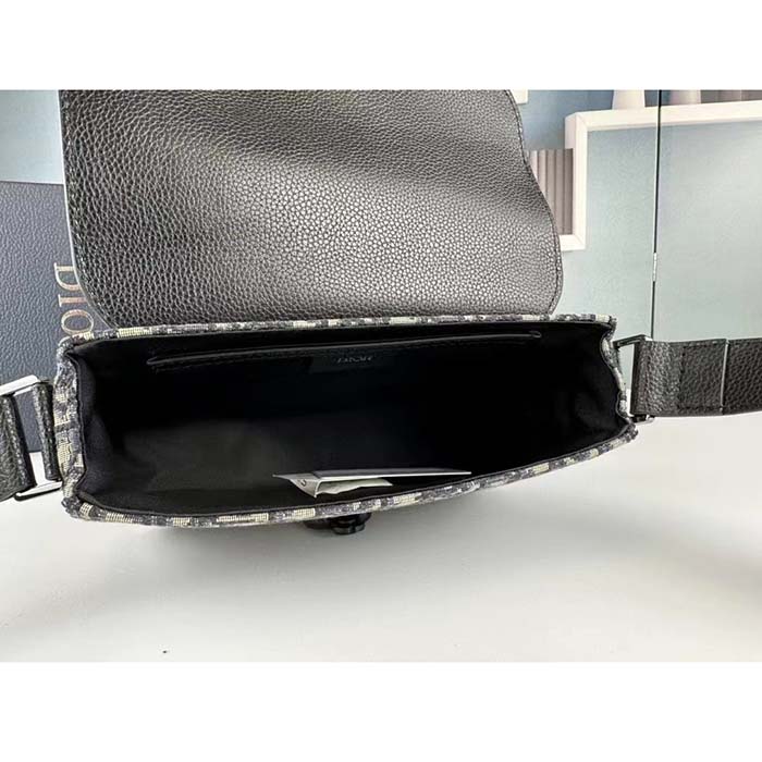 Dior Unisex CD Mini Saddle Bag Strap Beige Black Oblique Jacquard Black Grained Calfskin