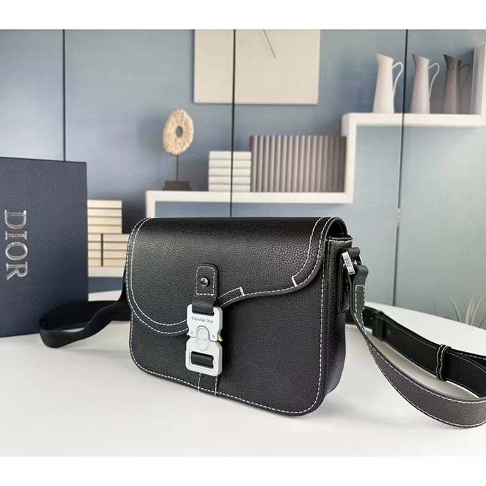 Dior Unisex CD Mini Saddle Bag Strap Black Grained Calfskin Flap Closure