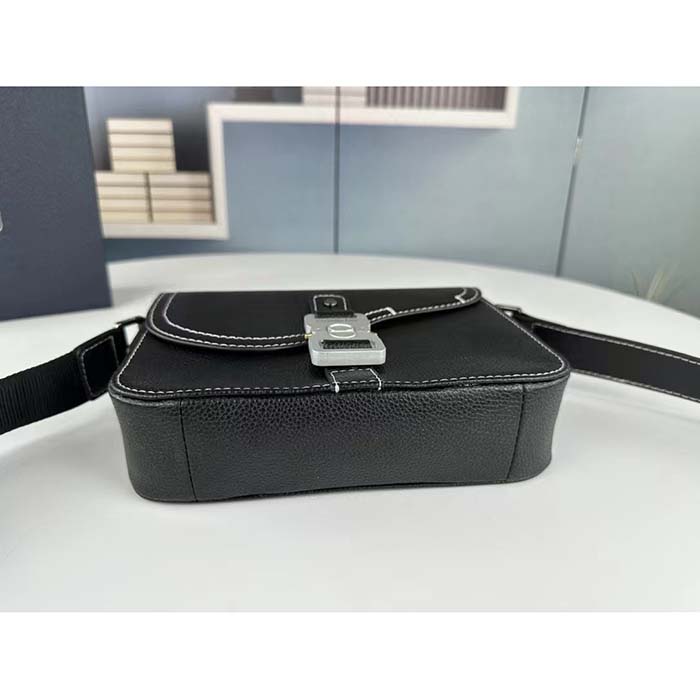 Dior Unisex CD Mini Saddle Bag Strap Black Grained Calfskin Flap Closure