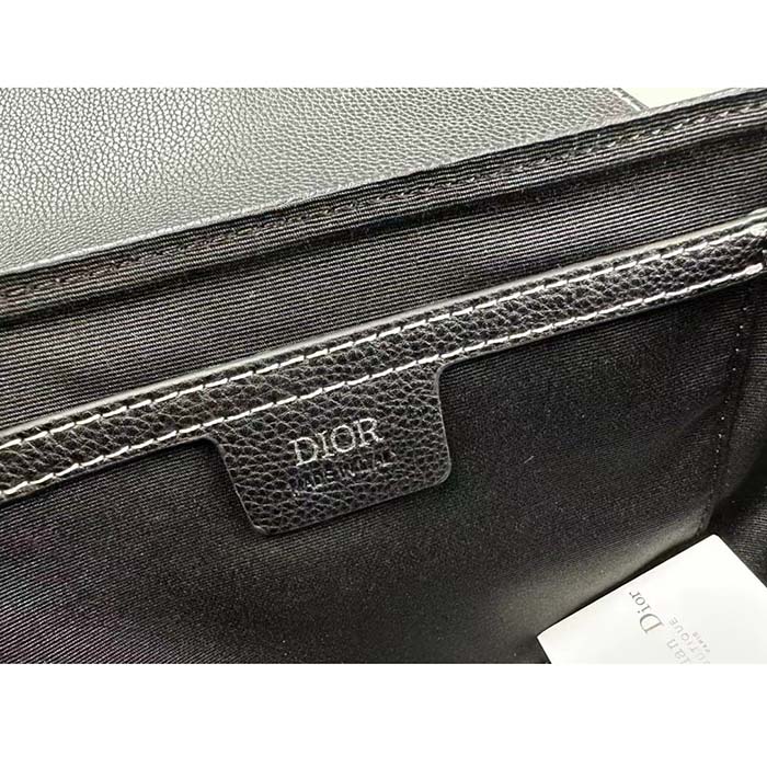 Dior Unisex CD Mini Saddle Bag Strap Black Grained Calfskin Flap Closure