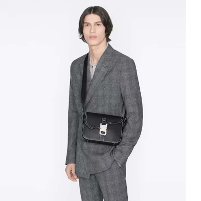 Dior Unisex CD Mini Saddle Bag Strap Black Grained Calfskin Flap Closure