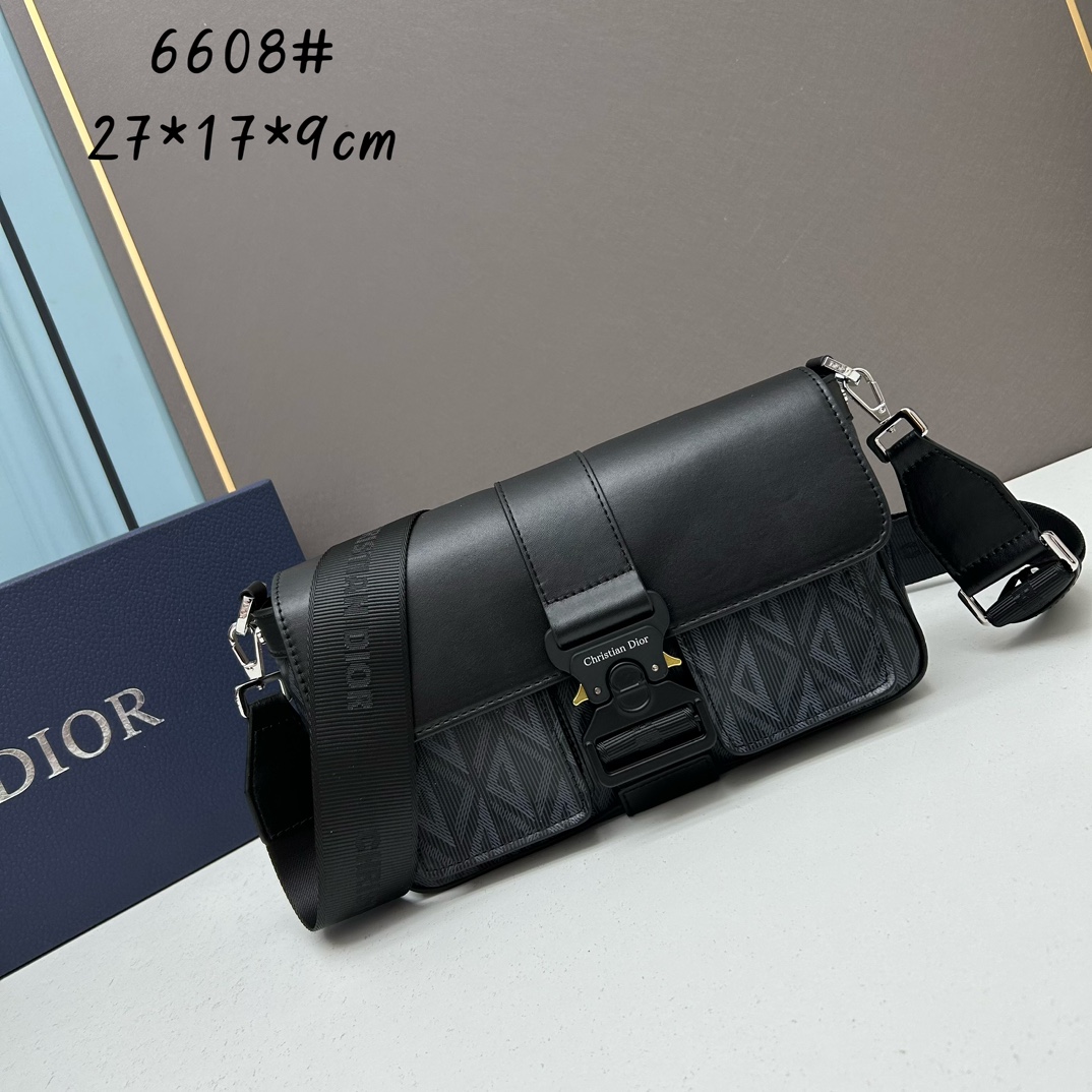 Dior Unisex Hit The Road Bag Strap Black CD Diamond Canvas Smooth Calfskin