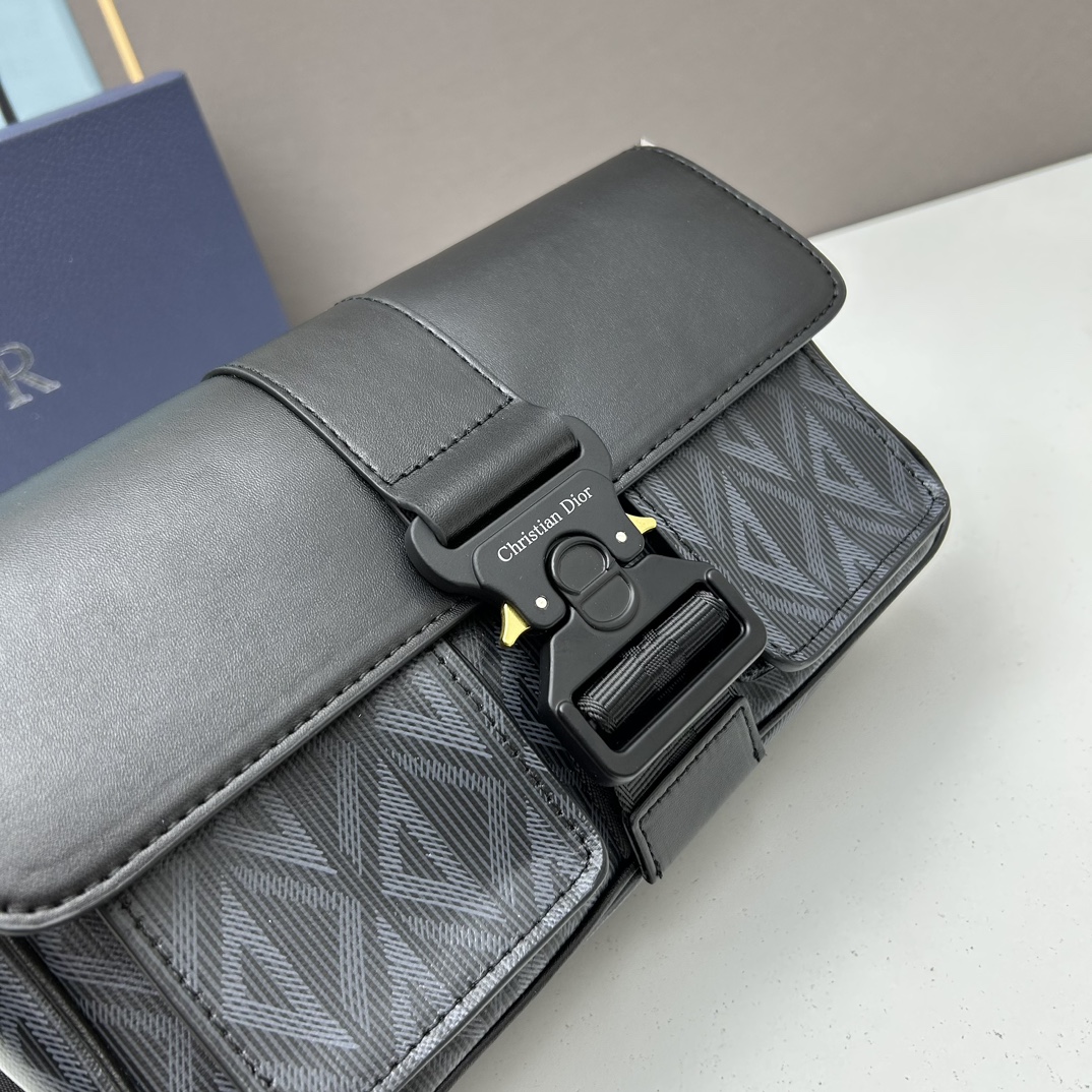 Dior Unisex Hit The Road Bag Strap Black CD Diamond Canvas Smooth Calfskin