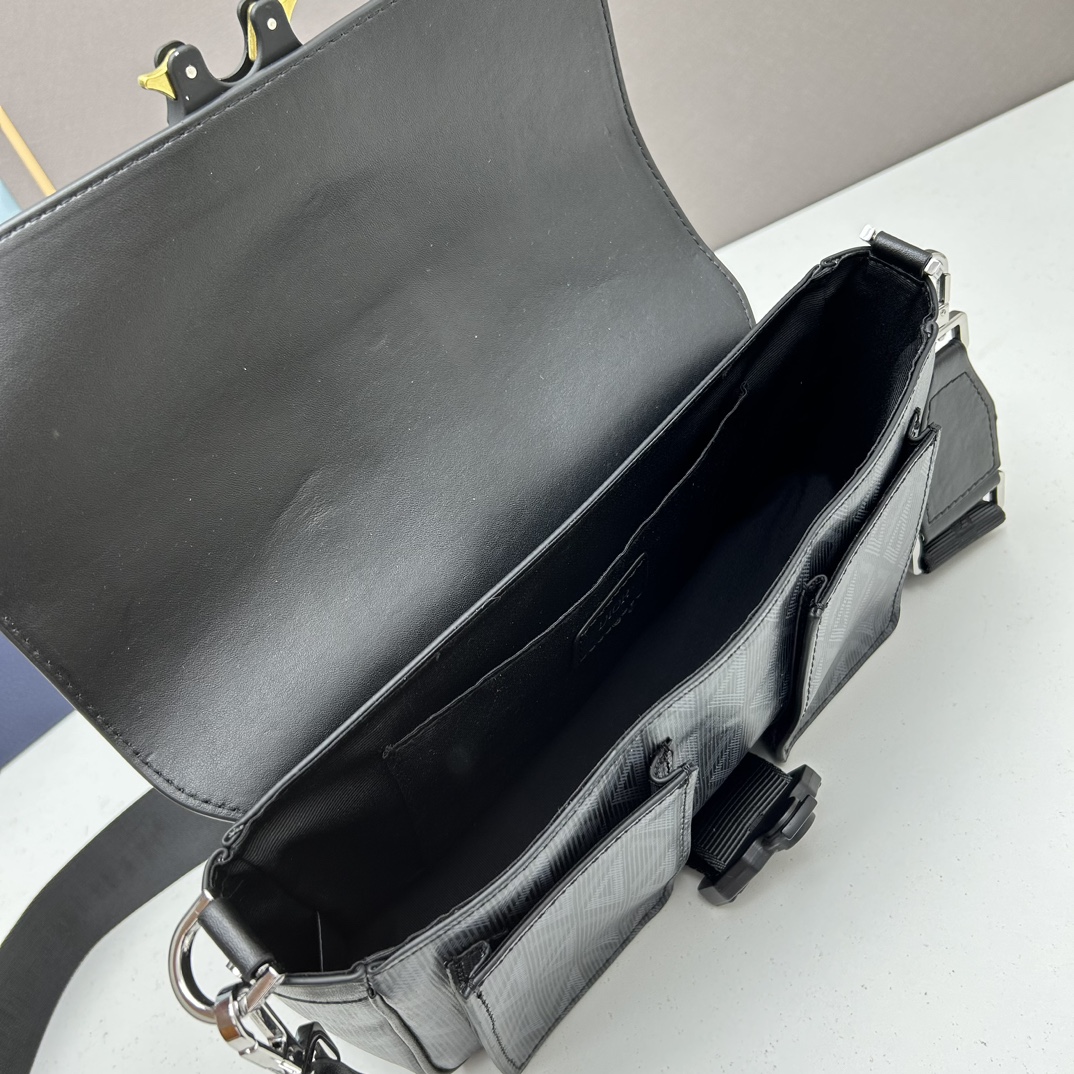 Dior Unisex Hit The Road Bag Strap Black CD Diamond Canvas Smooth Calfskin