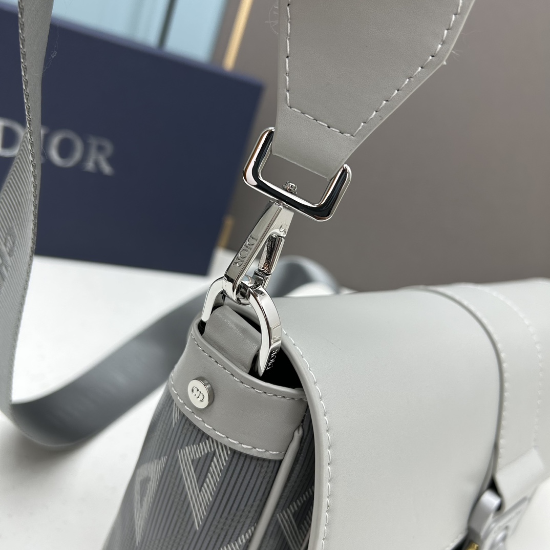 Dior Unisex Hit The Road Bag Strap Gray CD Diamond Canvas Smooth Calfskin