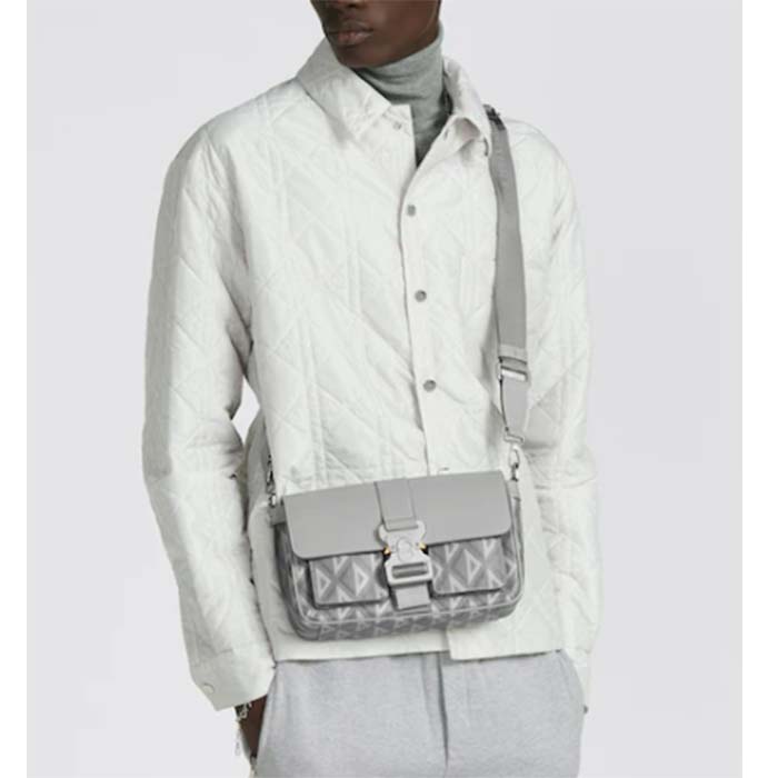Dior Unisex Hit The Road Bag Strap Gray CD Diamond Canvas Smooth Calfskin