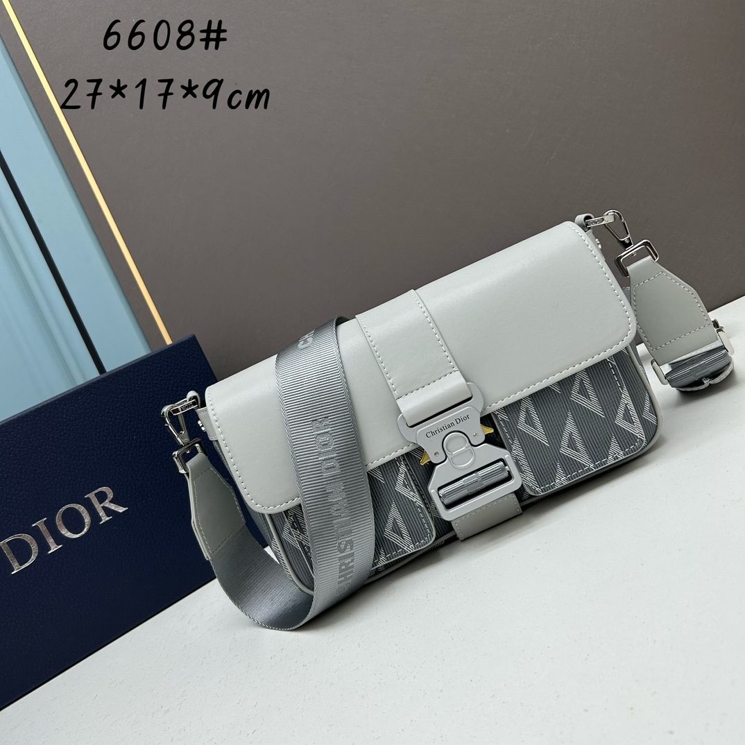 Dior Unisex Hit The Road Bag Strap Gray CD Diamond Canvas Smooth Calfskin