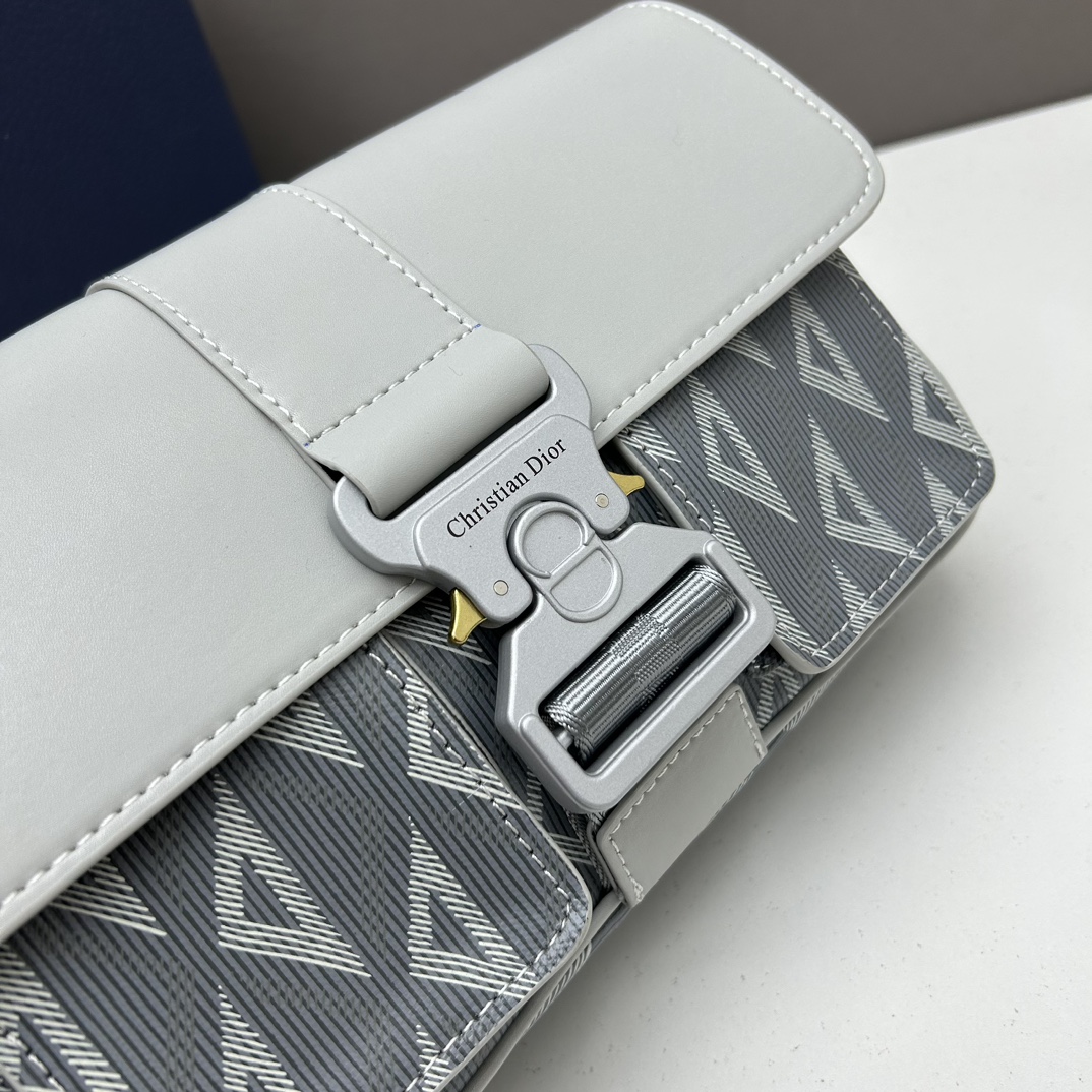 Dior Unisex Hit The Road Bag Strap Gray CD Diamond Canvas Smooth Calfskin