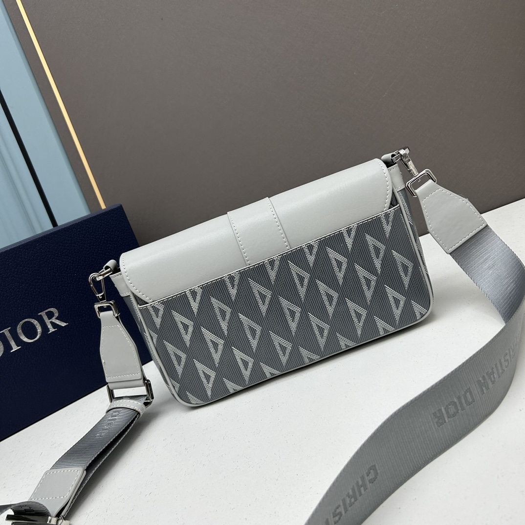 Dior Unisex Hit The Road Bag Strap Gray CD Diamond Canvas Smooth Calfskin