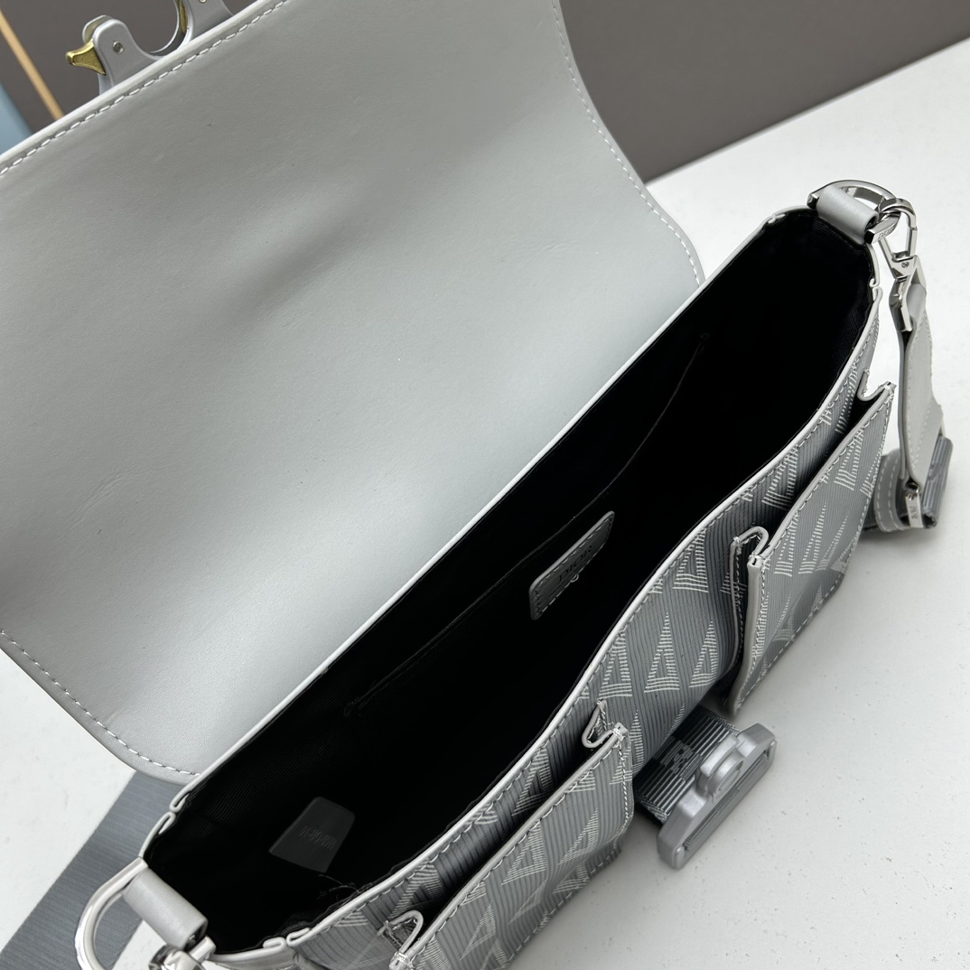 Dior Unisex Hit The Road Bag Strap Gray CD Diamond Canvas Smooth Calfskin