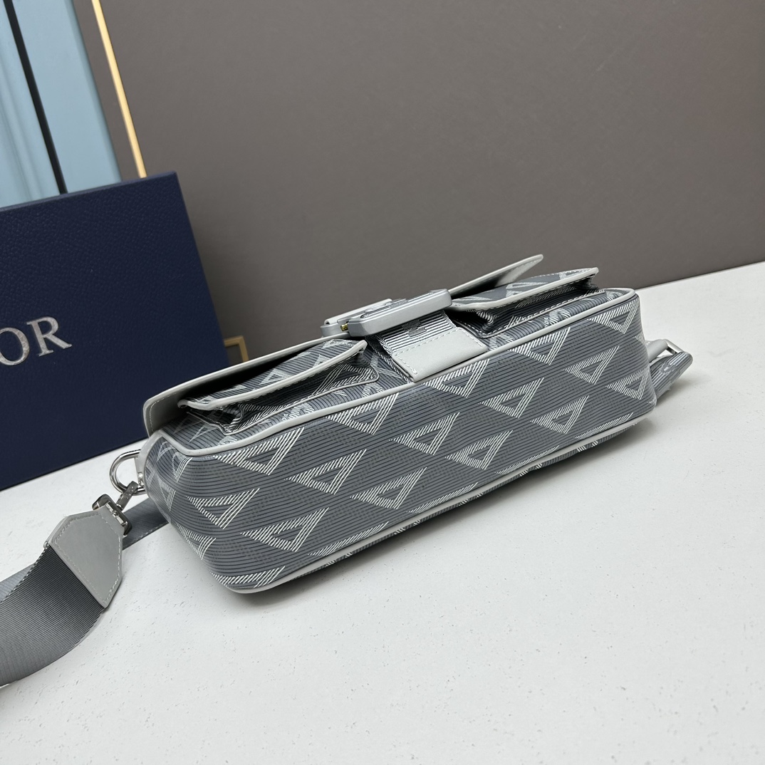 Dior Unisex Hit The Road Bag Strap Gray CD Diamond Canvas Smooth Calfskin