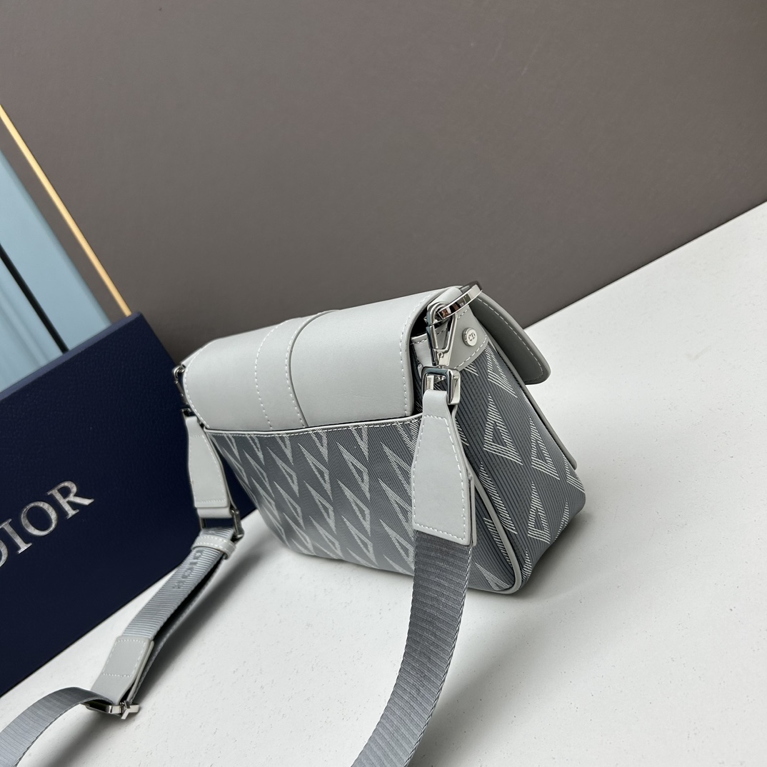 Dior Unisex Hit The Road Bag Strap Gray CD Diamond Canvas Smooth Calfskin