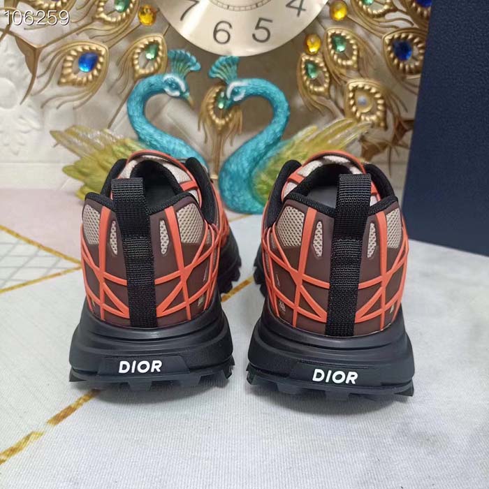 Dior Unisex Shoes CD B31 Runner Sneaker Beige Technical Mesh Orange Rubber Warped Cannage