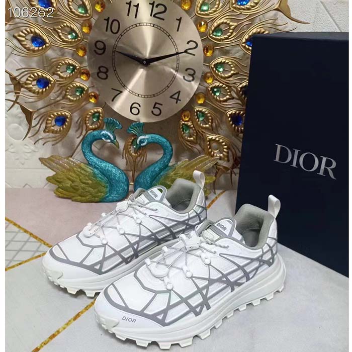 Dior Unisex Shoes CD B31 Runner Sneaker White Technical Mesh Gray Rubber Warped Cannage