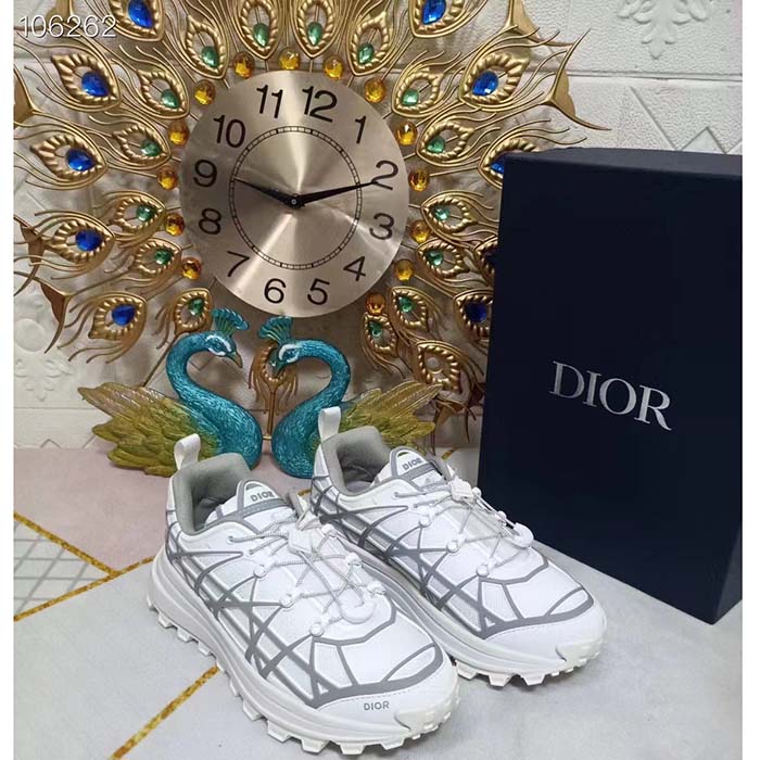Dior Unisex Shoes CD B31 Runner Sneaker White Technical Mesh Gray Rubber Warped Cannage