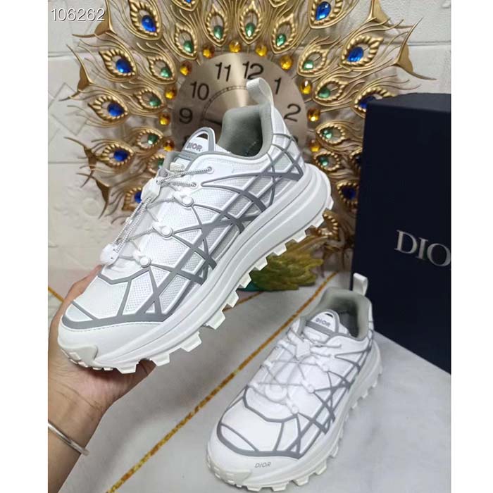 Dior Unisex Shoes CD B31 Runner Sneaker White Technical Mesh Gray Rubber Warped Cannage