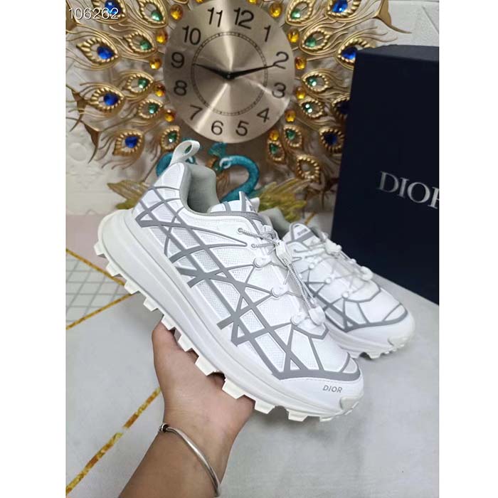 Dior Unisex Shoes CD B31 Runner Sneaker White Technical Mesh Gray Rubber Warped Cannage