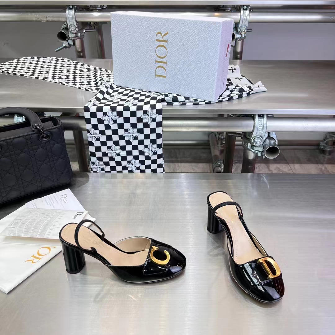 Dior Women CD C’est Dior Slingback Pump Black Patent Calfskin Stretch Leather