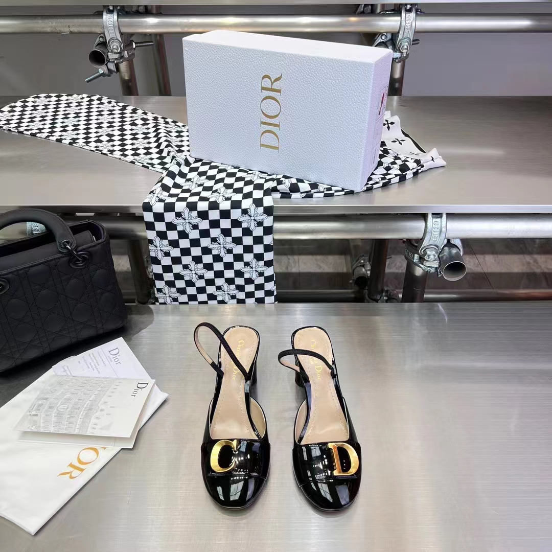 Dior Women CD C’est Dior Slingback Pump Black Patent Calfskin Stretch Leather