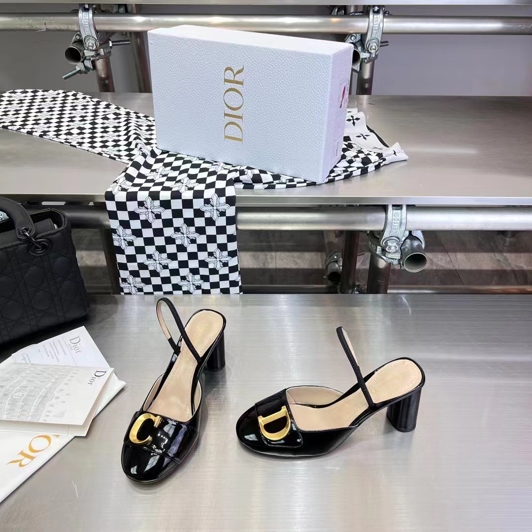 Dior Women CD C’est Dior Slingback Pump Black Patent Calfskin Stretch Leather