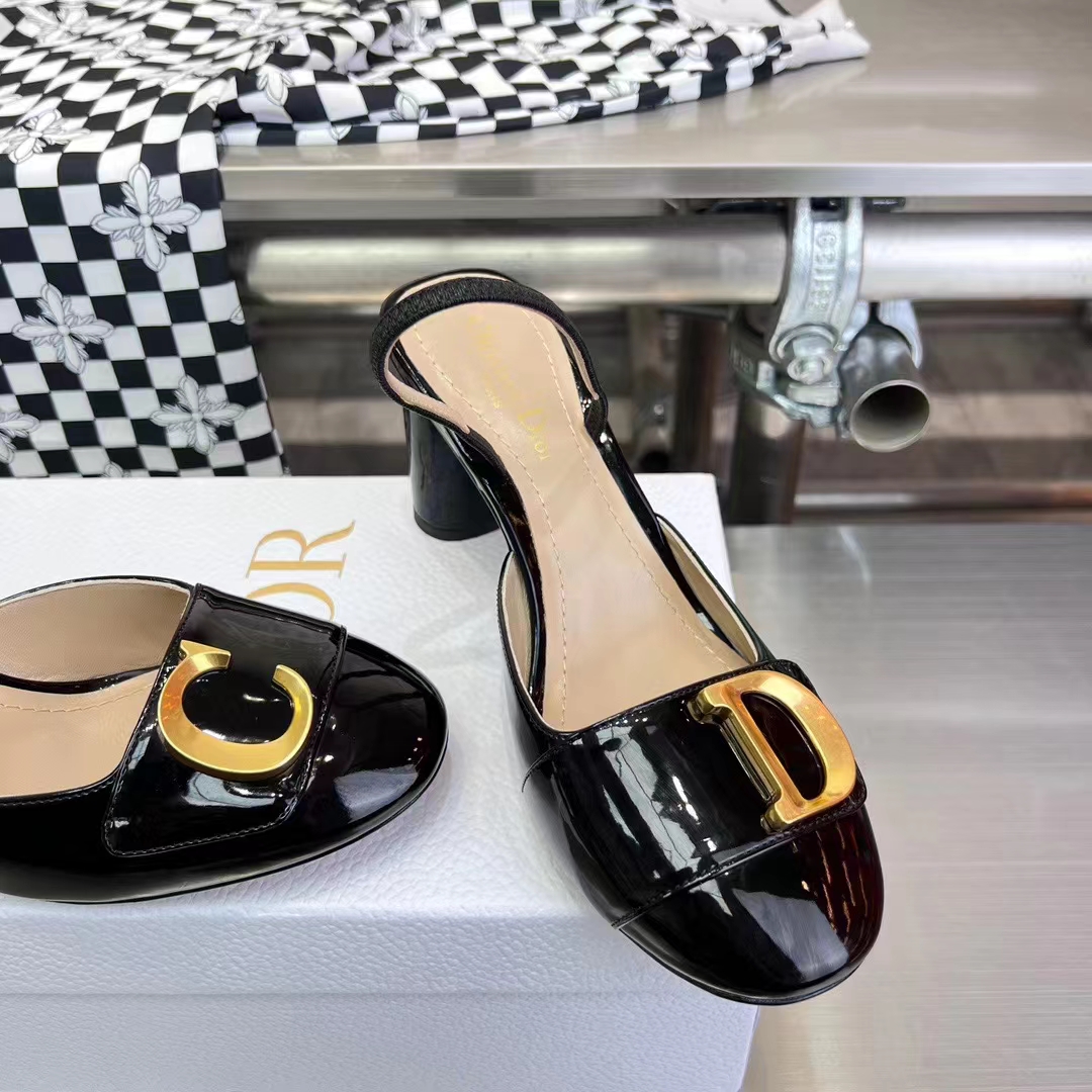 Dior Women CD C’est Dior Slingback Pump Black Patent Calfskin Stretch Leather