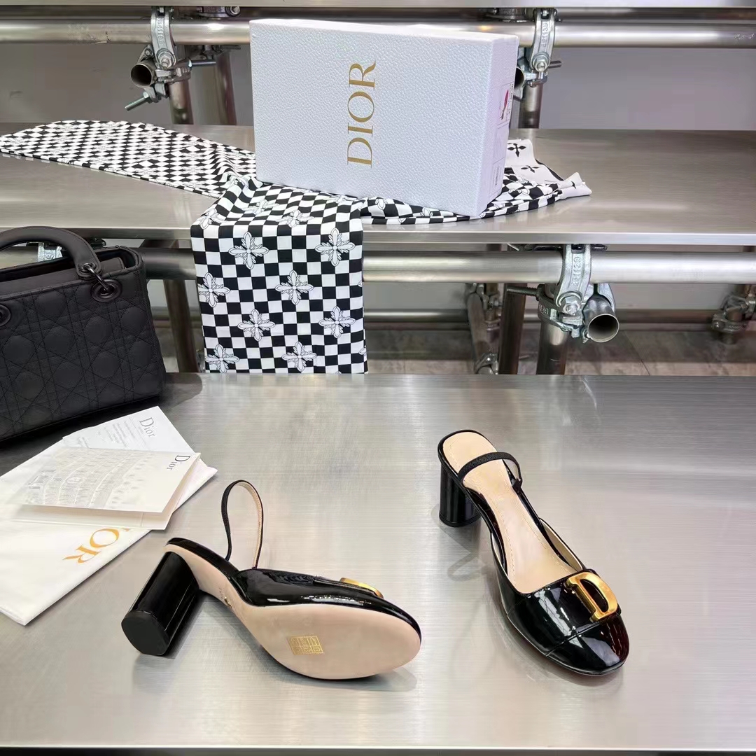 Dior Women CD C’est Dior Slingback Pump Black Patent Calfskin Stretch Leather