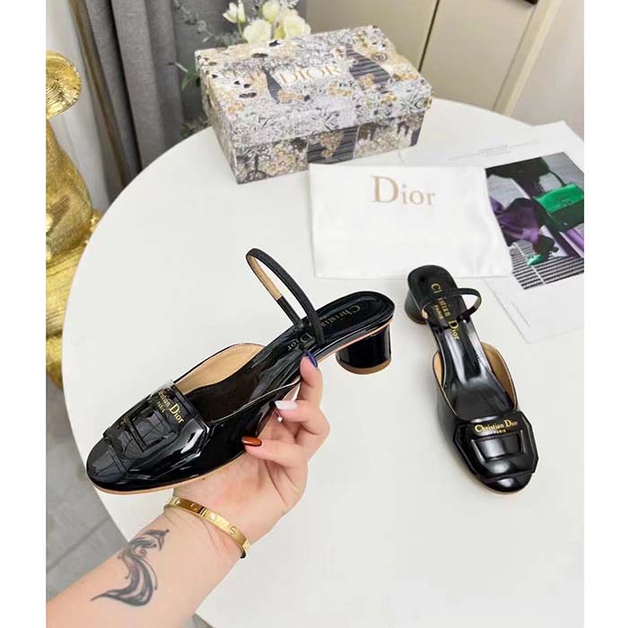 Dior Women CD Day Slingback Pump Black Patent Calfskin