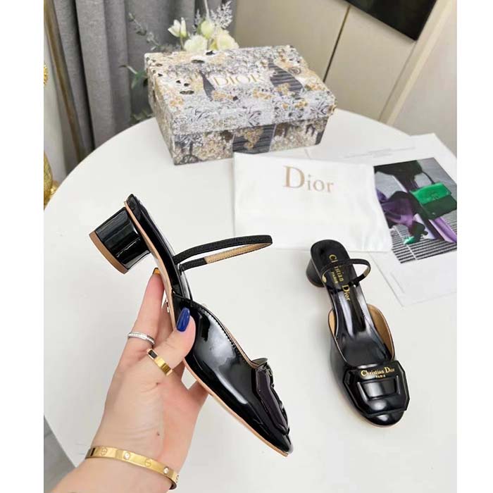 Dior Women CD Day Slingback Pump Black Patent Calfskin