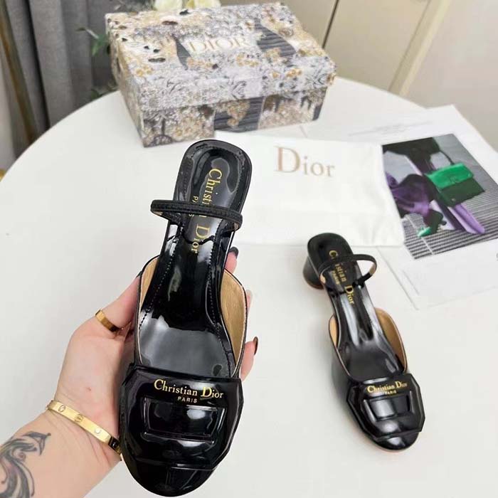 Dior Women CD Day Slingback Pump Black Patent Calfskin