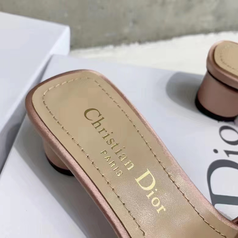 Dior Women CD Dway Heeled Slide Rose Des Vents Cotton Embroidered Metallic Thread Strass