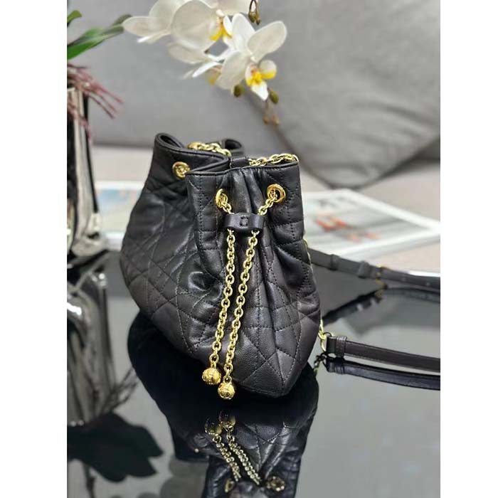 Dior Women CD Medium Ammi Bag Black Supple Macrocannage Lambskin