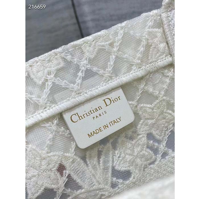 Dior Women CD Medium Book Tote White Multicolor D-Lace Embroidery Macramé Effect