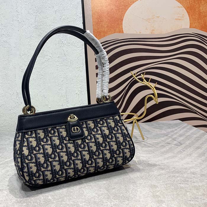 Dior Women CD Medium Dior Key Bag Blue Dior Oblique Jacquard