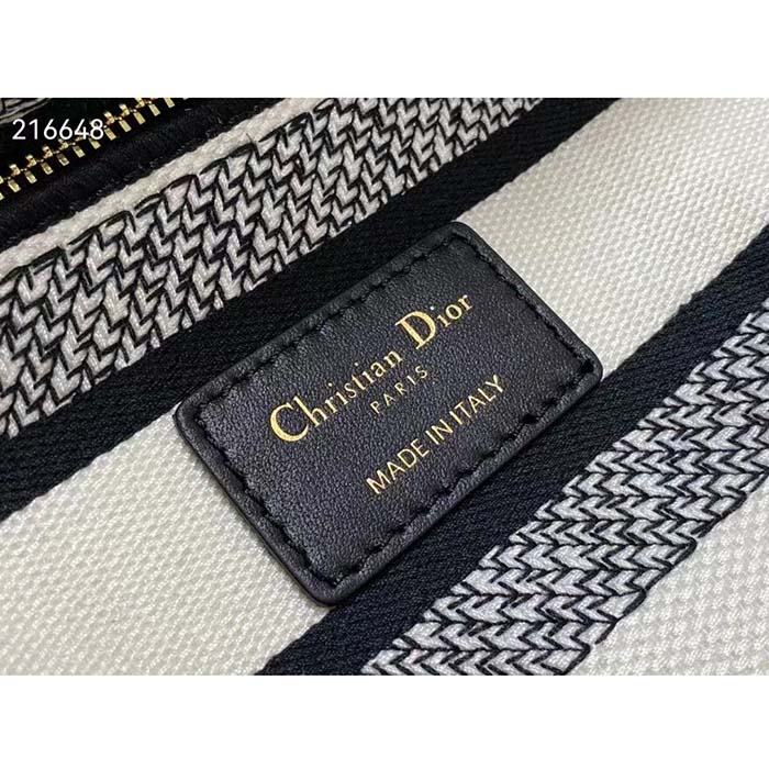 Dior Women CD Medium Lady D-Lite Bag White Black Plan De Paris Embroidery