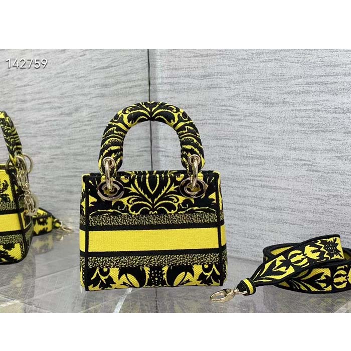 Dior Women CD Mini Lady D-Lite Bag Yellow Multicolor Ornamental Embroidery