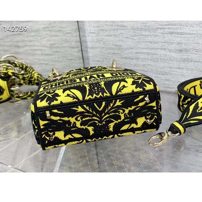 Dior Women CD Mini Lady D-Lite Bag Yellow Multicolor Ornamental Embroidery