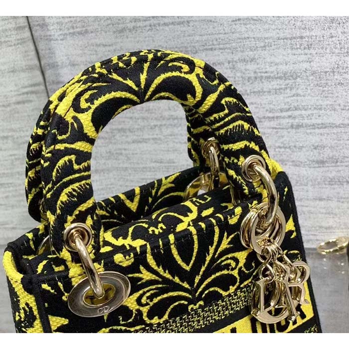 Dior Women CD Mini Lady D-Lite Bag Yellow Multicolor Ornamental Embroidery