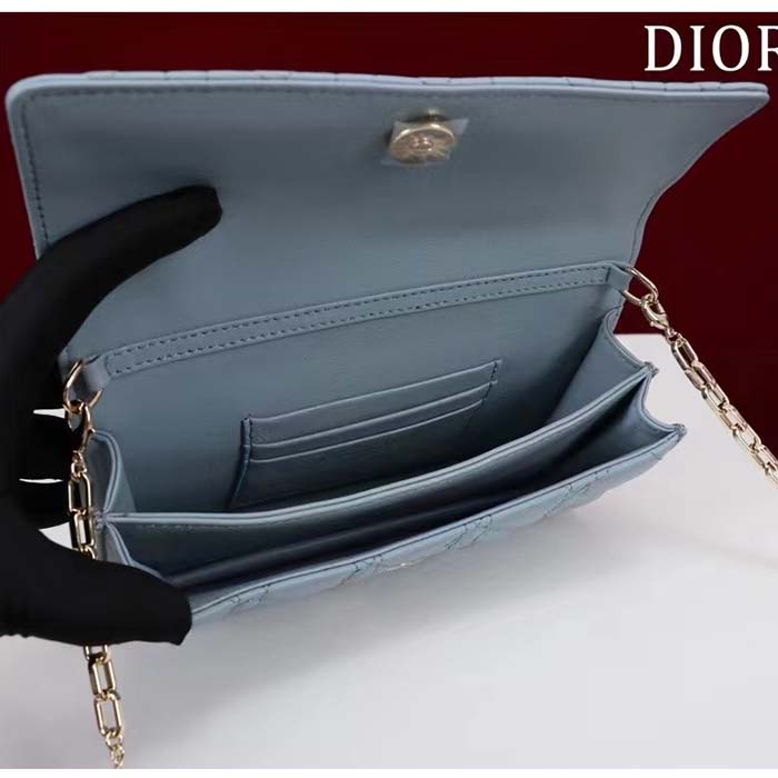 Dior Women CD Miss Dior Mini Bag Cloud Blue Cannage Lambskin