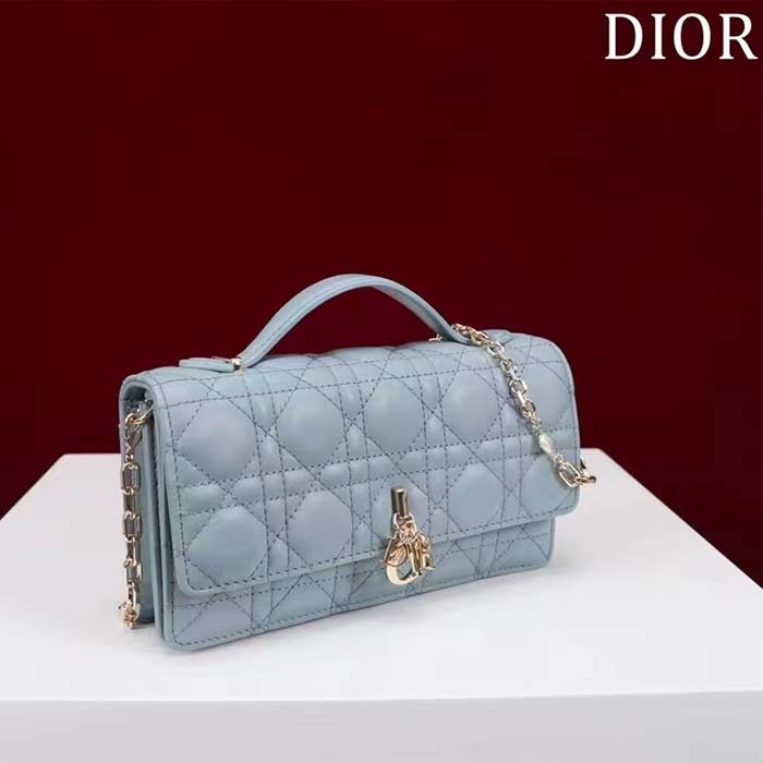 Dior Women CD Miss Dior Mini Bag Cloud Blue Cannage Lambskin