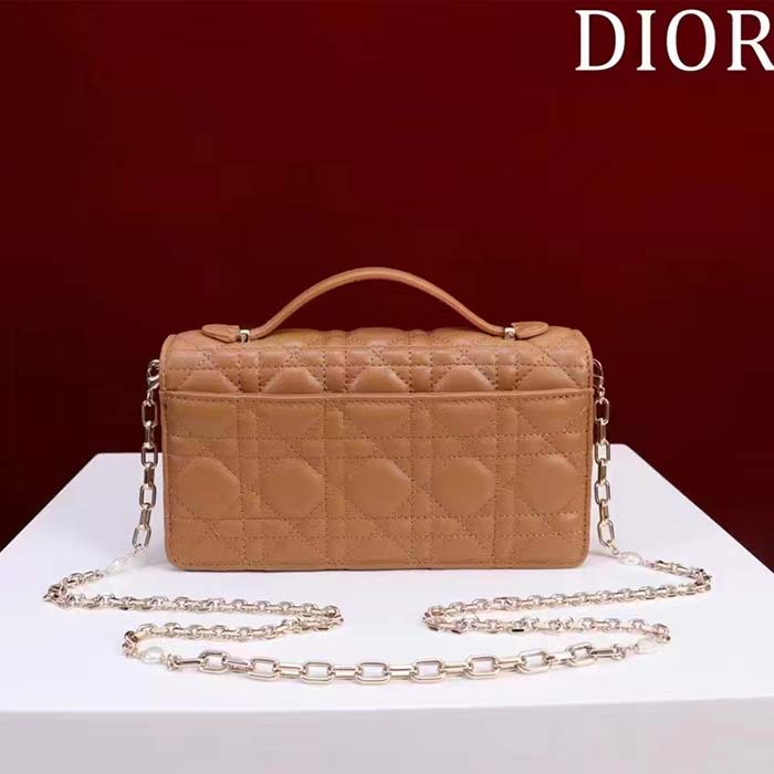 Dior Women CD Miss Dior Mini Bag Medium Tan Cannage Lambskin